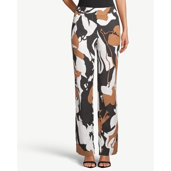 NWOT Chico’s Abstract Print Straight Leg Linen Blend Pants Sz 2R (US 12R) - Picture 1 of 9